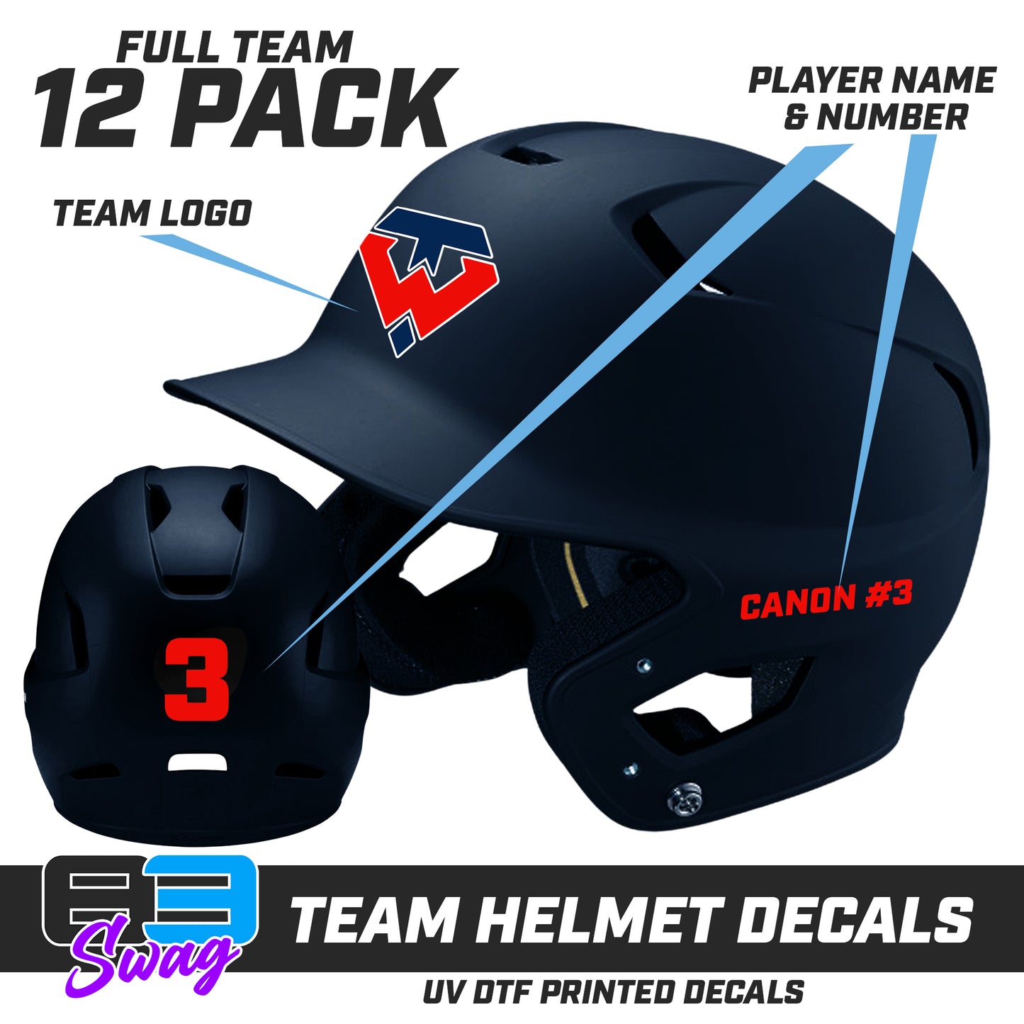 TEAM ORDER ONLY - Helmet Decal Set (12 Pack) - Tampa Warriors Baseball