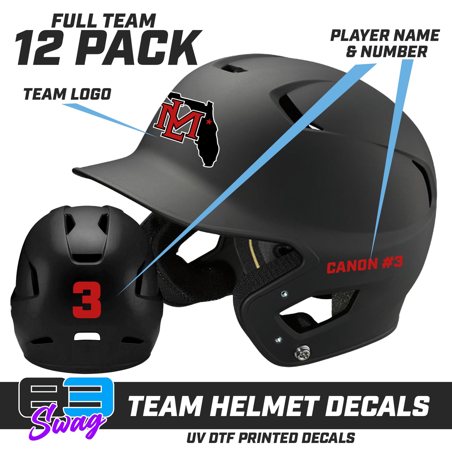 TEAM ORDER ONLY - Helmet Decal Set (12 Pack) - Lake Mary All Stars Softball