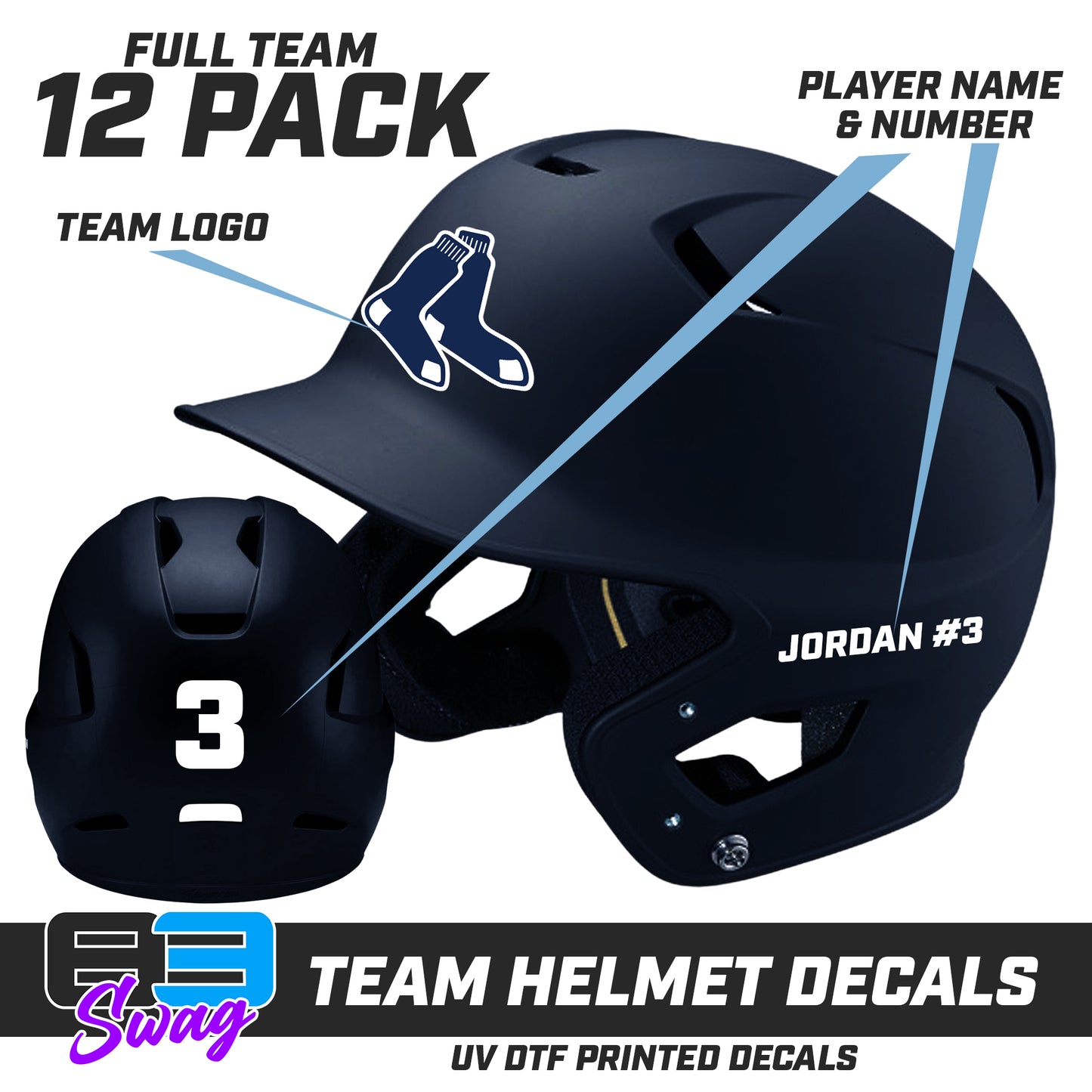 TEAM ORDER ONLY - Helmet Decal Set (12 Pack) - Blue Sox