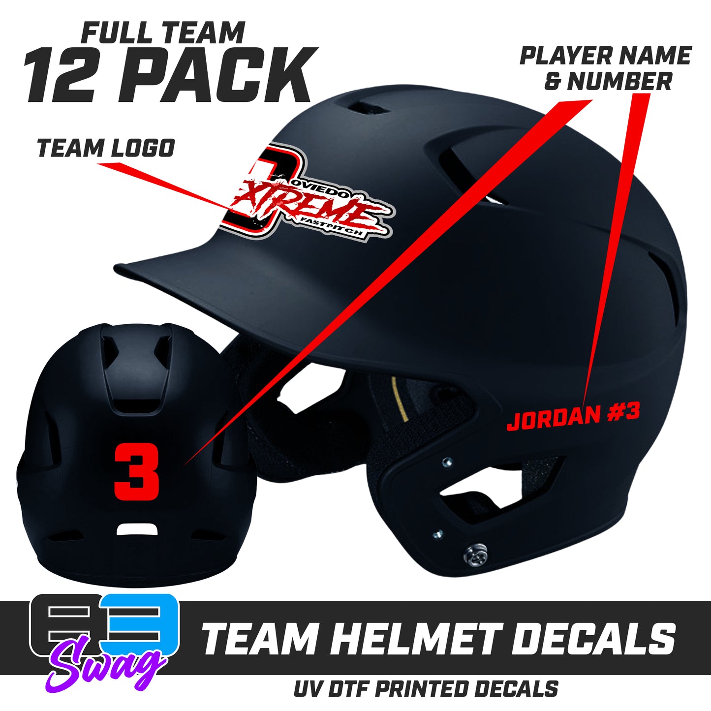 TEAM ORDER ONLY - Helmet Decal Set (12 Pack) - Oviedo Extreme Softball