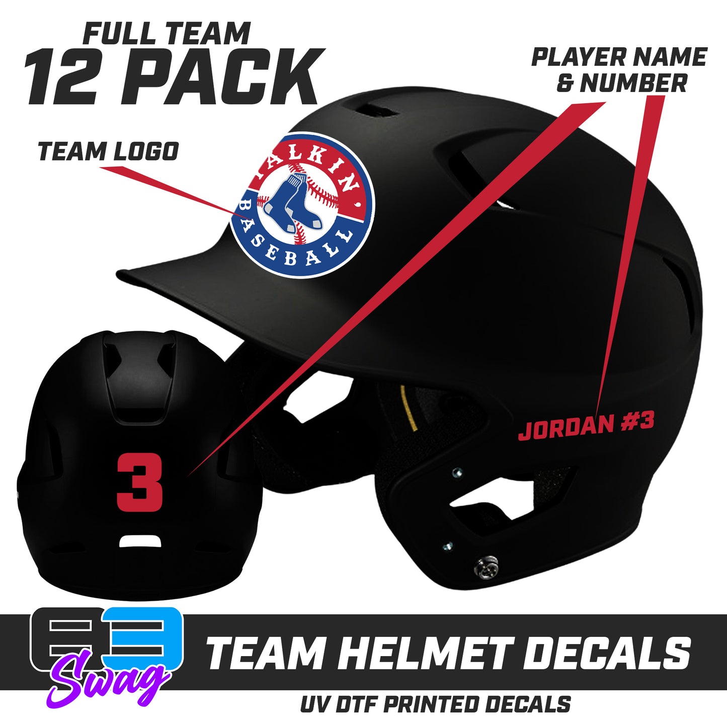 TEAM ORDER ONLY - Helmet Decal Set (12 Pack) - Talkin' Baseball