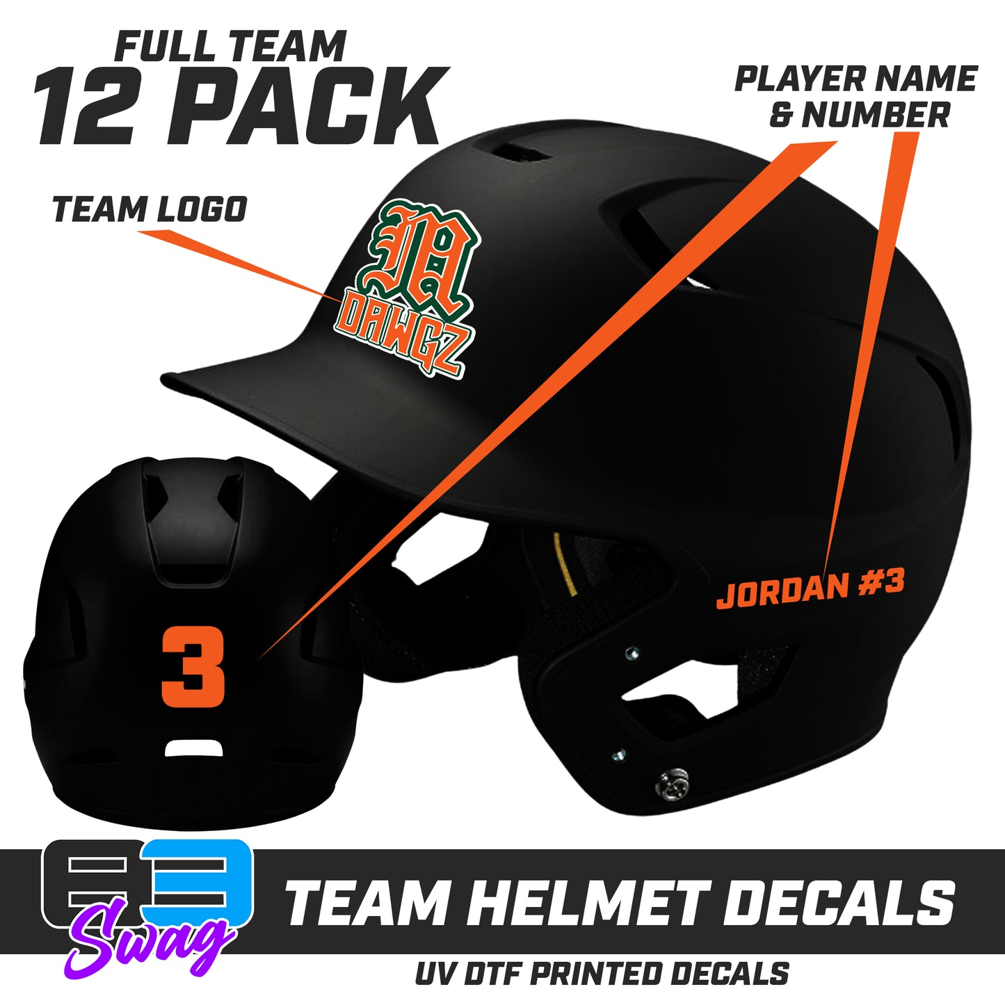 TEAM ORDER ONLY - Helmet Decal Set (12 Pack) - Miami Metro Dawgz