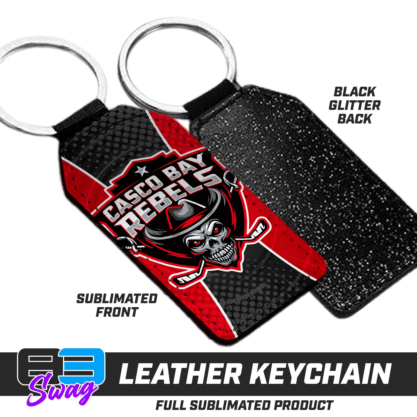 CUSTOM - 3.15" x 1.65" Leather Keychain - Casco Bay Rebels Hockey