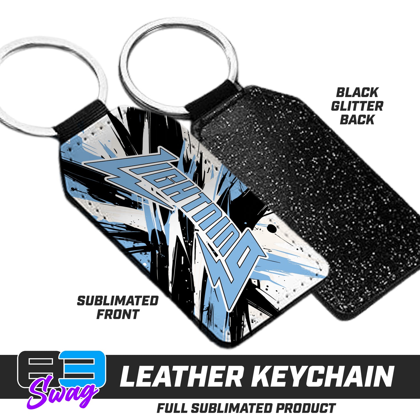 3.15" x 1.65" Leather Keychain - Lightning Baseball