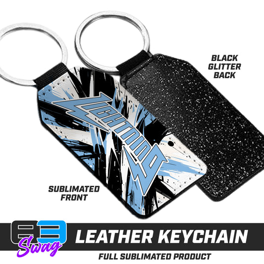 3.15" x 1.65" Leather Keychain - Lightning Baseball