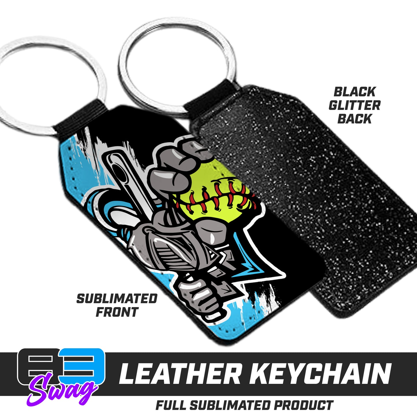 3.15" x 1.65" Leather Keychain - Knights Softball