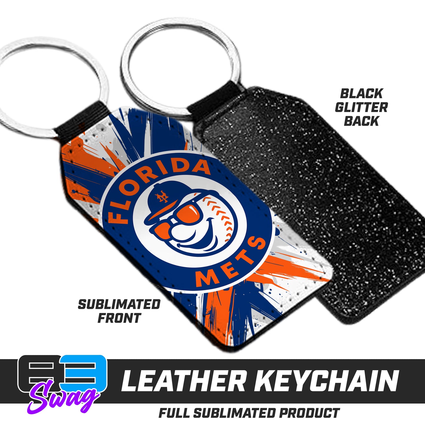 3.15" x 1.65" Leather Keychain - Florida Mets Baseball