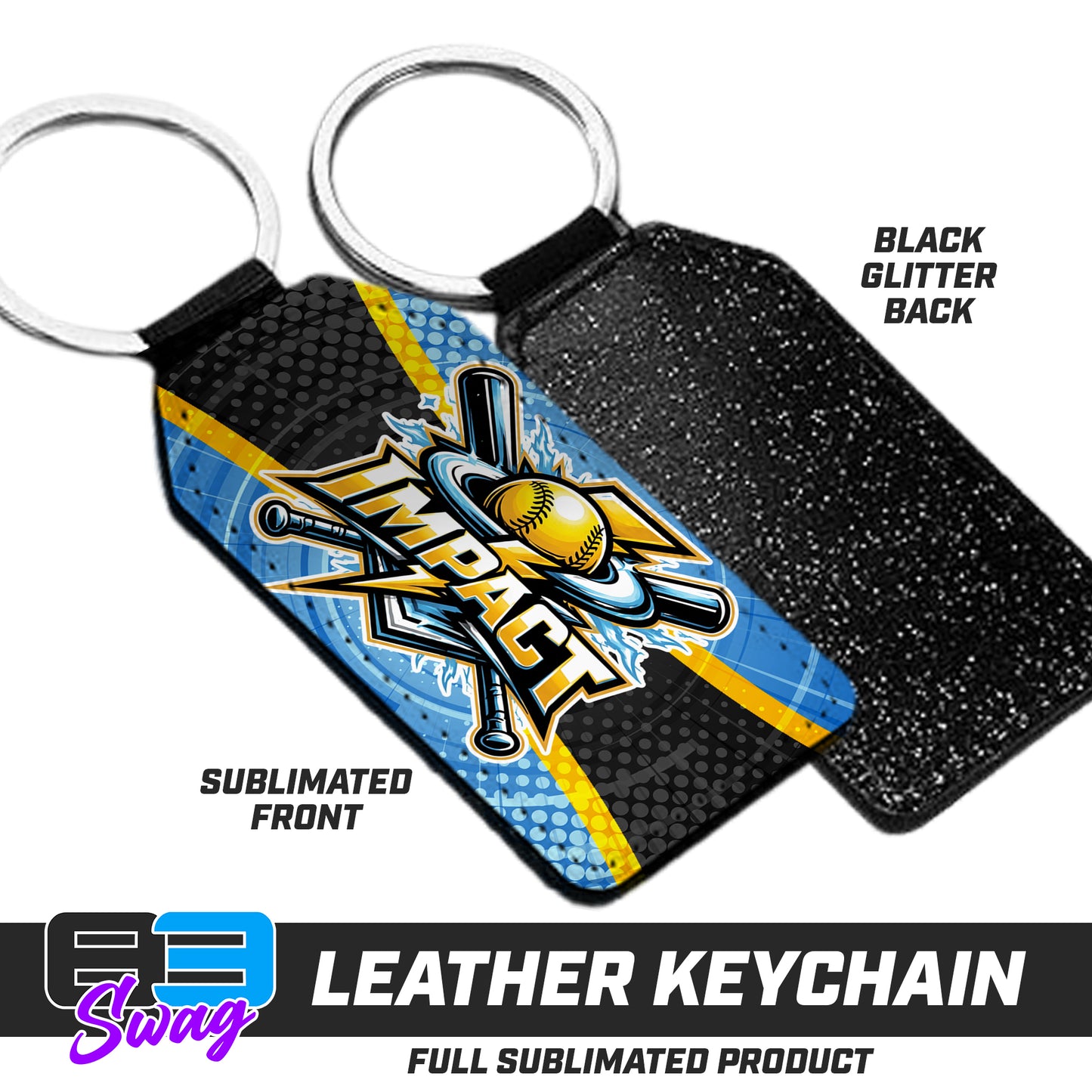 CUSTOM - 3.15" x 1.65" Leather Keychain - Impact Softball - Massachusetts