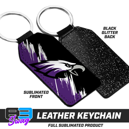 3.15" x 1.65" Leather Keychain - Bellmawr Purple Eagles