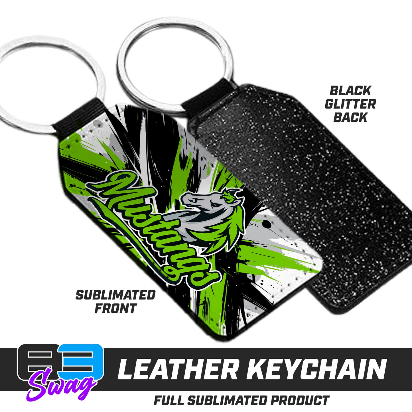3.15" x 1.65" Leather Keychain - Mustangs