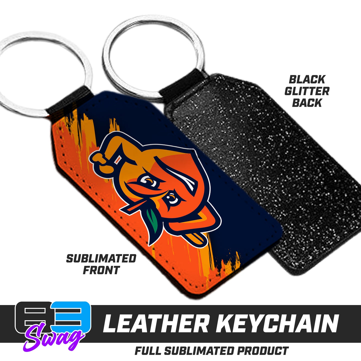 3.15" x 1.65" Leather Keychain - Peach Clobbers Baseball