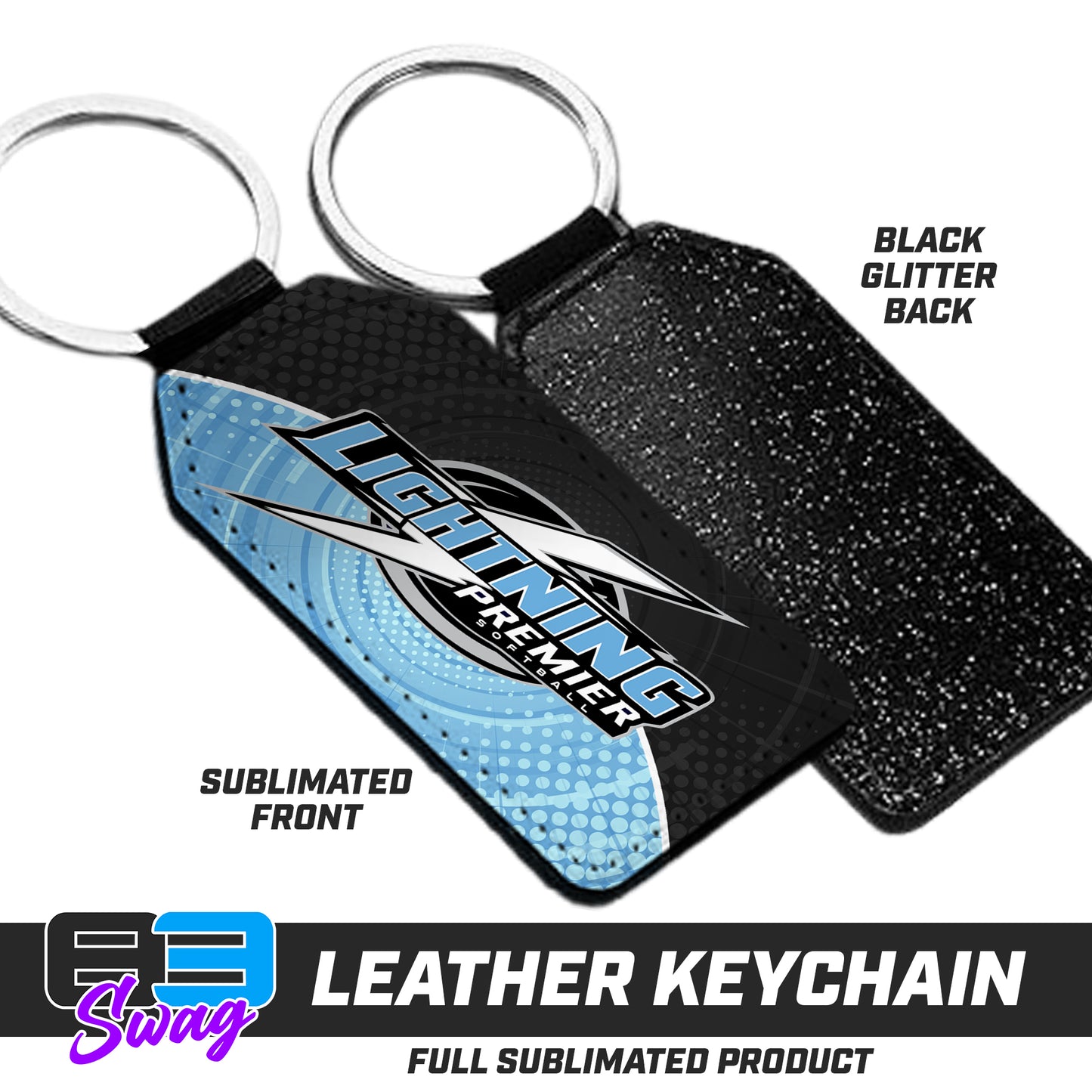 CUSTOM - 3.15" x 1.65" Leather Keychain - Lightning Premier Softball