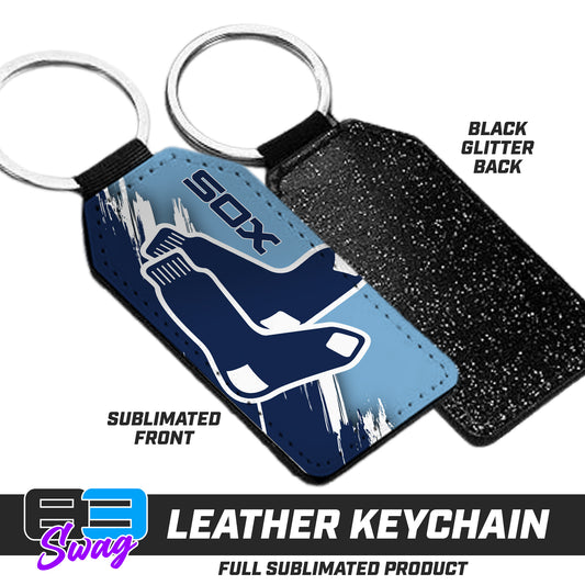 3.15" x 1.65" Leather Keychain - Blue Sox