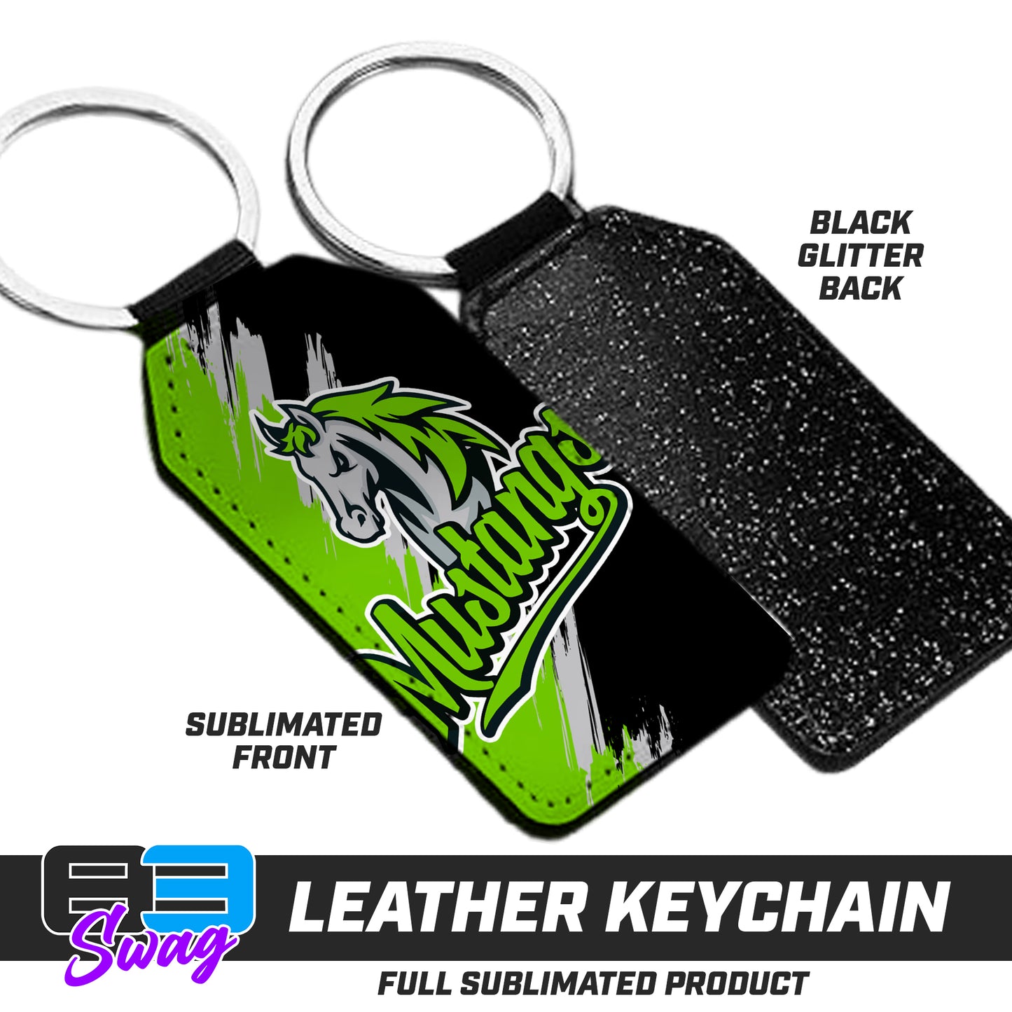 3.15" x 1.65" Leather Keychain - Mustangs