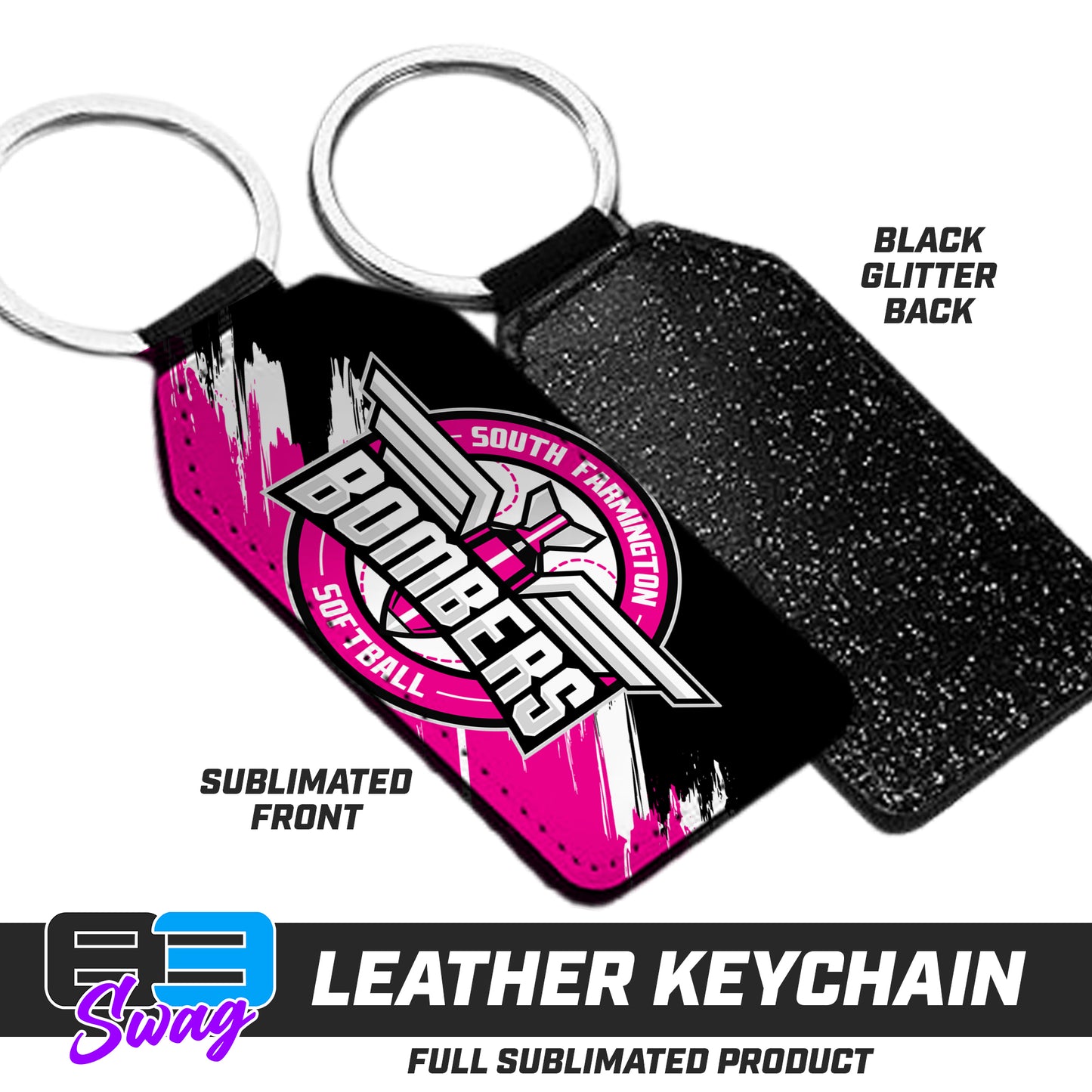 3.15" x 1.65" Leather Keychain - South Farmington Bombers Softball