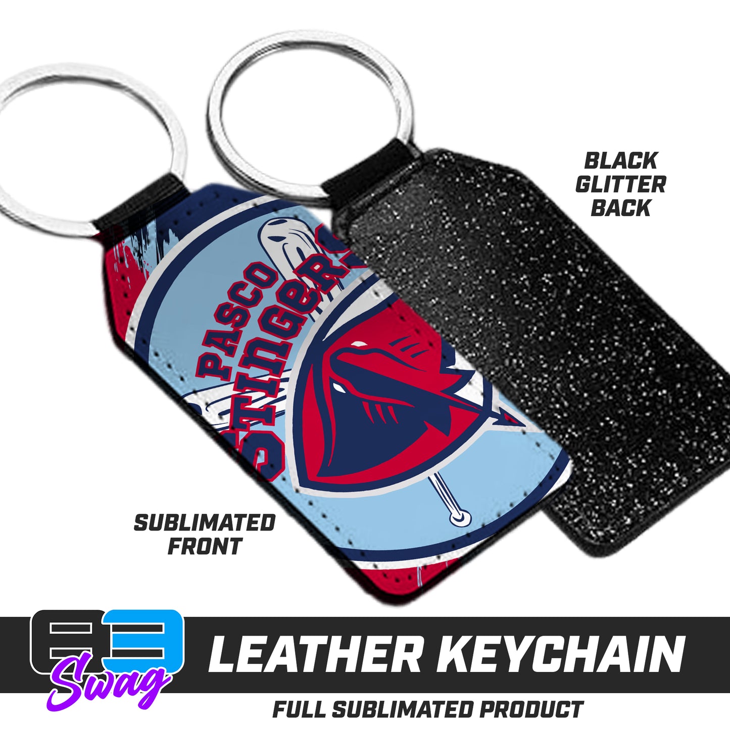 3.15" x 1.65" Leather Keychain - Pasco Stingers Baseball