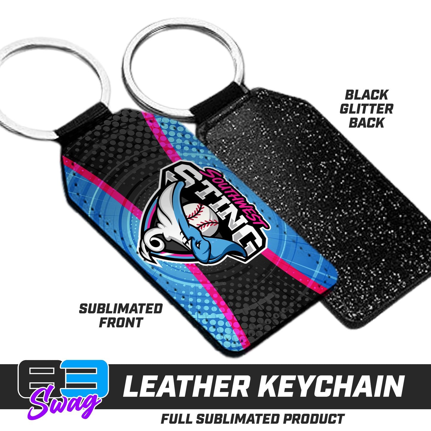 CUSTOM - 3.15" x 1.65" Leather Keychain - Southwest Sting Baseball