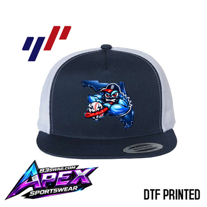 APEX Yupoong 6006 Adult 5-Panel Classic Trucker Hat - DTF PRINTED - FCA Blueclaws Baseball