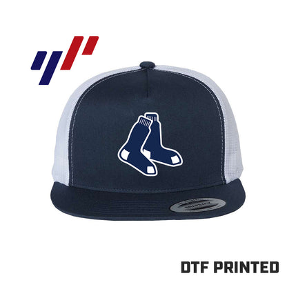 Yupoong 6006 Adult 5-Panel Classic Trucker Hat - DTF PRINTED - Blue Sox Baseball