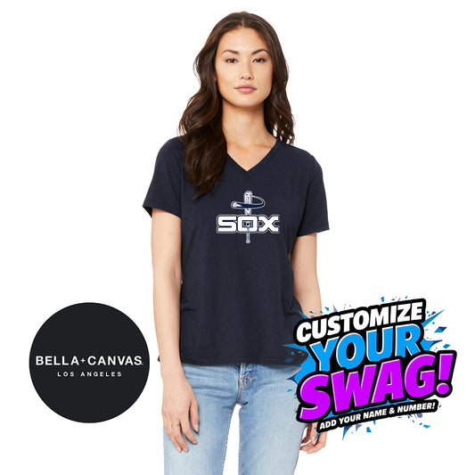 Bella + Canvas 6415 Ladies' Relaxed Triblend V-Neck T-Shirt - East Coast Sox Baseball