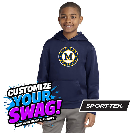 Sport-Tek Youth Sport-Wick Fleece Hooded Pullover YST244 - Midland Baseball