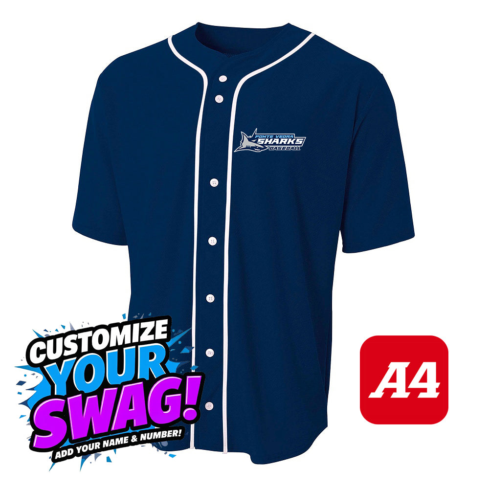 A4 Apparel N4184 Game Day Classic Baseball Jersey - PVAA Sharks
