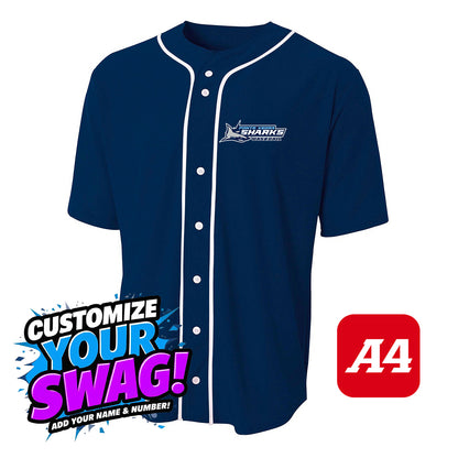 A4 Apparel N4184 Game Day Classic Baseball Jersey - PVAA Sharks
