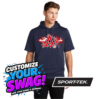 Sport-Tek Sport-Wick Fleece Short Sleeve Hooded Pullover ST251 - Little Rock A's Baseball