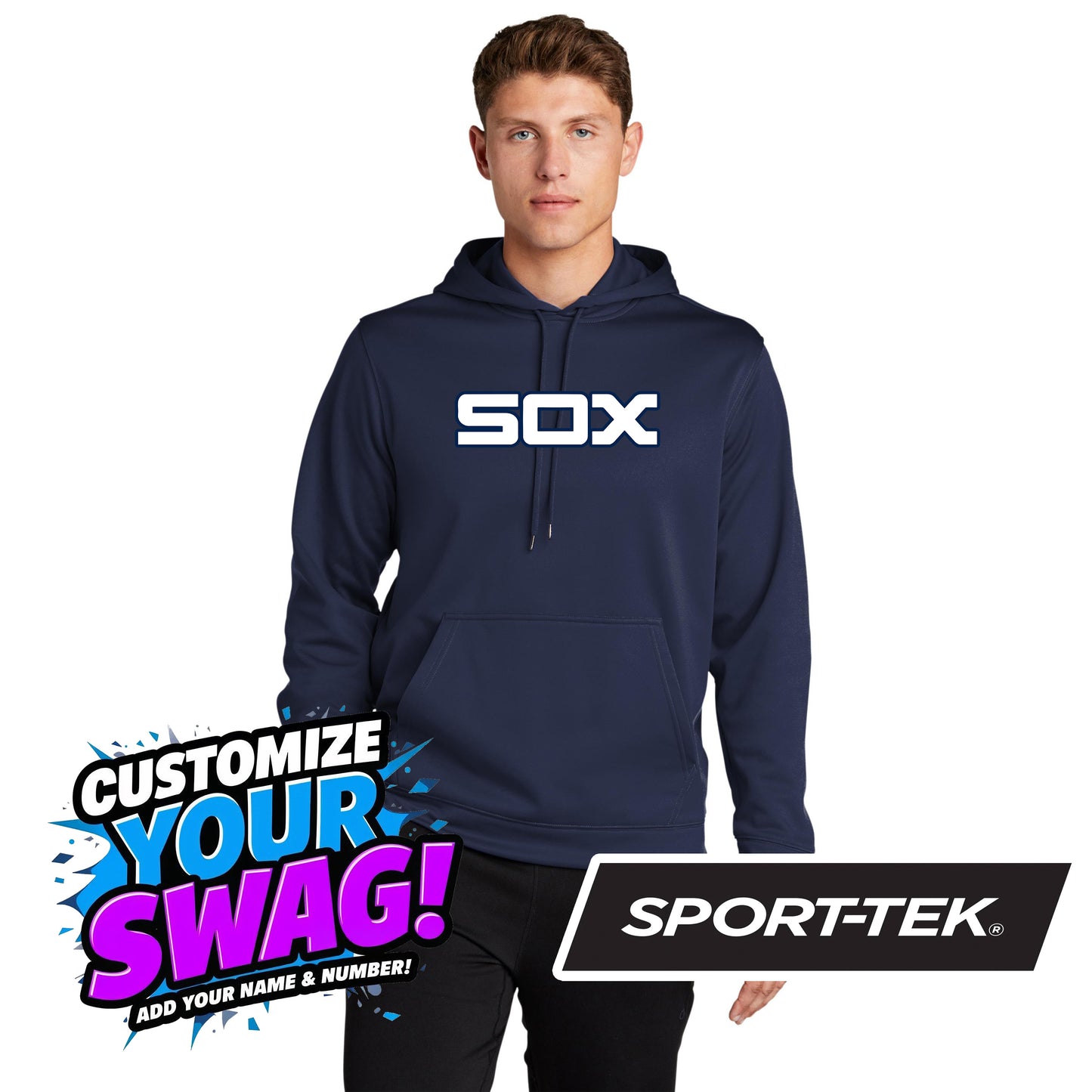 Sport-Tek Sport-Wick Fleece Hooded Pullover F244 - Blue Sox Baseball