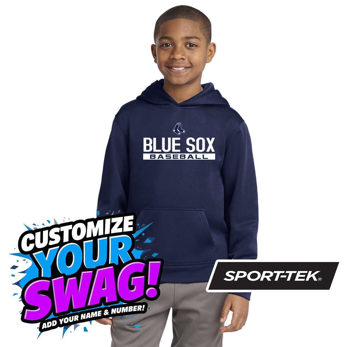 Sport-Tek Youth Sport-Wick Fleece Hooded Pullover YST244 - Blue Sox Baseball