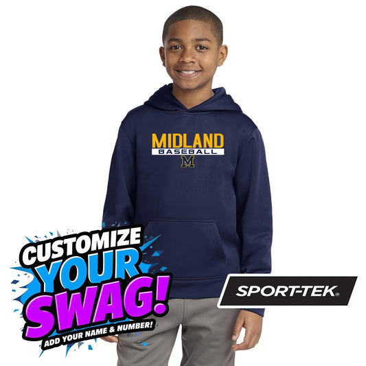 Sport-Tek Youth Sport-Wick Fleece Hooded Pullover YST244 - Midland Baseball