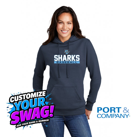 Port & Company Women's Core Fleece Pullover Hooded Sweatshirt LPC78H - PVAA Sharks Baseball