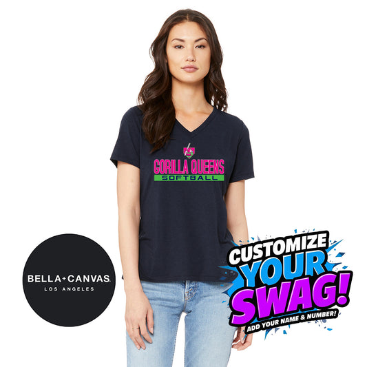Bella + Canvas 6415 Ladies' Relaxed Triblend V-Neck T-Shirt - OSP Gorilla Queens Softball
