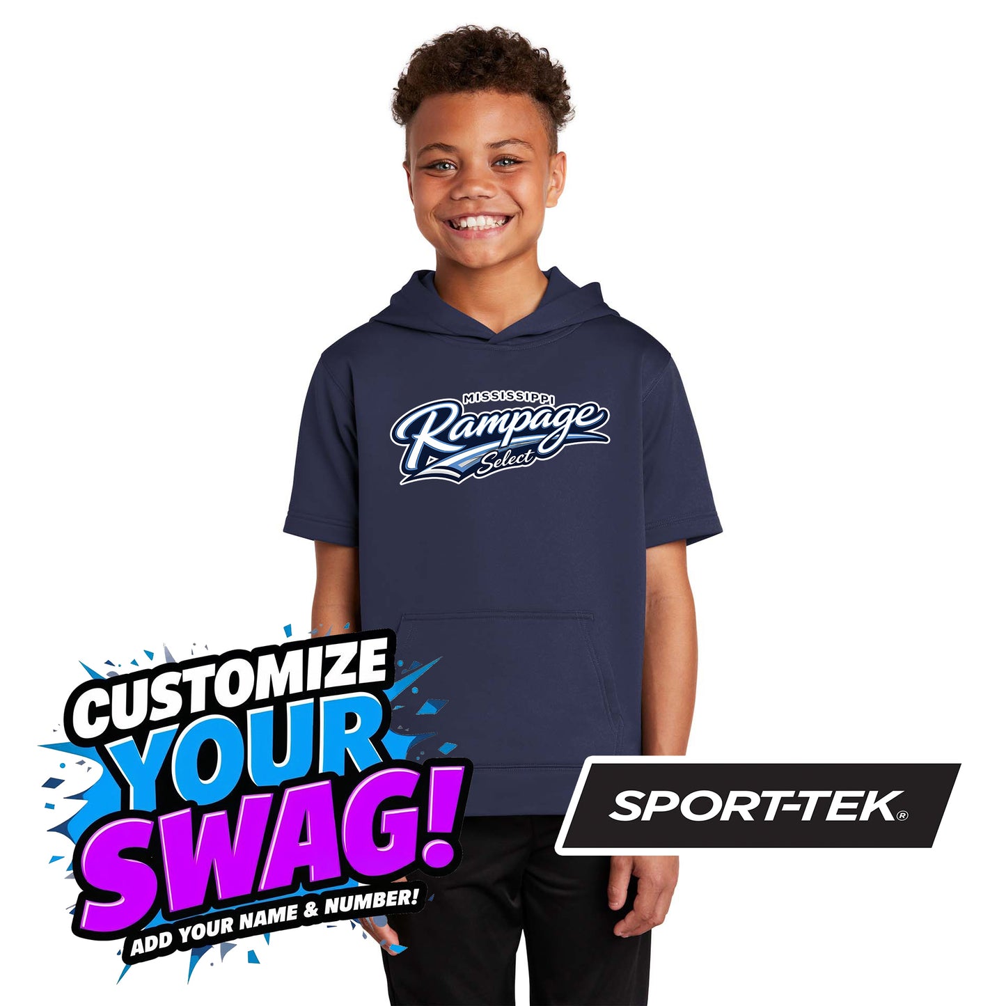 Sport-Tek Youth Sport-Wick Fleece Short Sleeve Hooded Pullover YST251 - Mississippi Rampage Select Softball