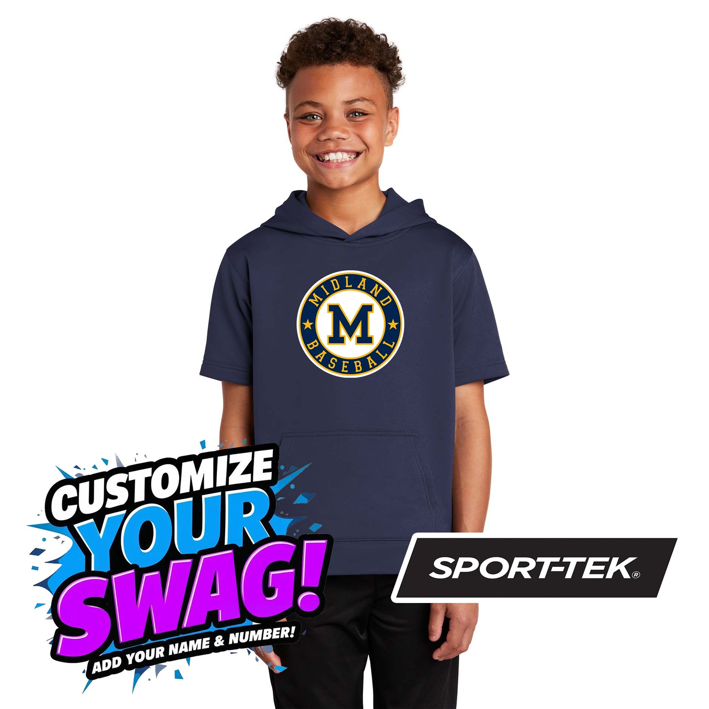Sport-Tek Youth Sport-Wick Fleece Short Sleeve Hooded Pullover YST251 - Midland Baseball