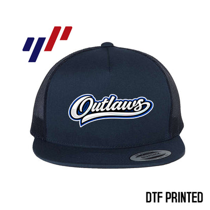 Yupoong 6006 Adult 5-Panel Classic Trucker Hat - DTF PRINTED - LBK Outlaws Baseball