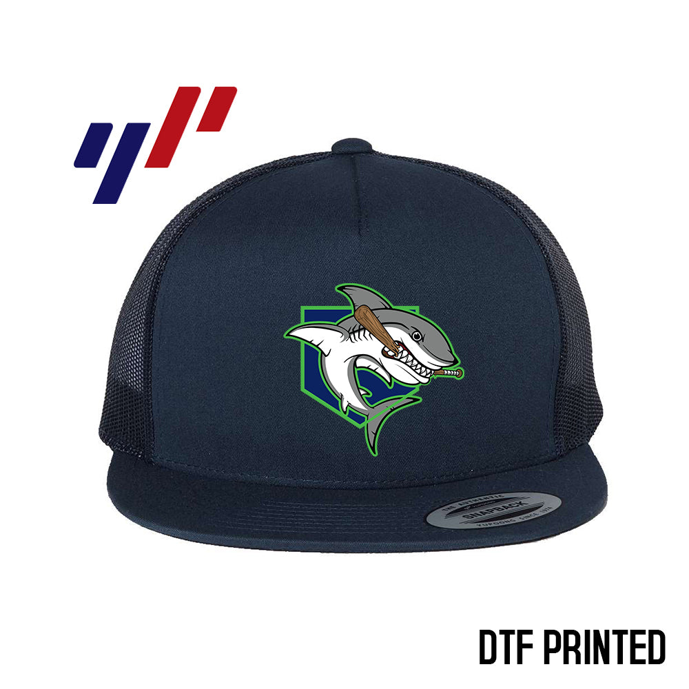 Yupoong 6006 Adult 5-Panel Classic Trucker Hat - DTF PRINTED - OBP Land Sharks