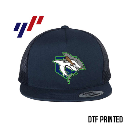 Yupoong 6006 Adult 5-Panel Classic Trucker Hat - DTF PRINTED - OBP Land Sharks