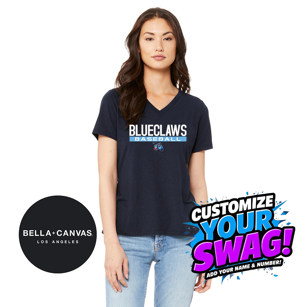 Bella + Canvas 6415 Ladies' Relaxed Triblend V-Neck T-Shirt - FCA Blueclaws Baseball