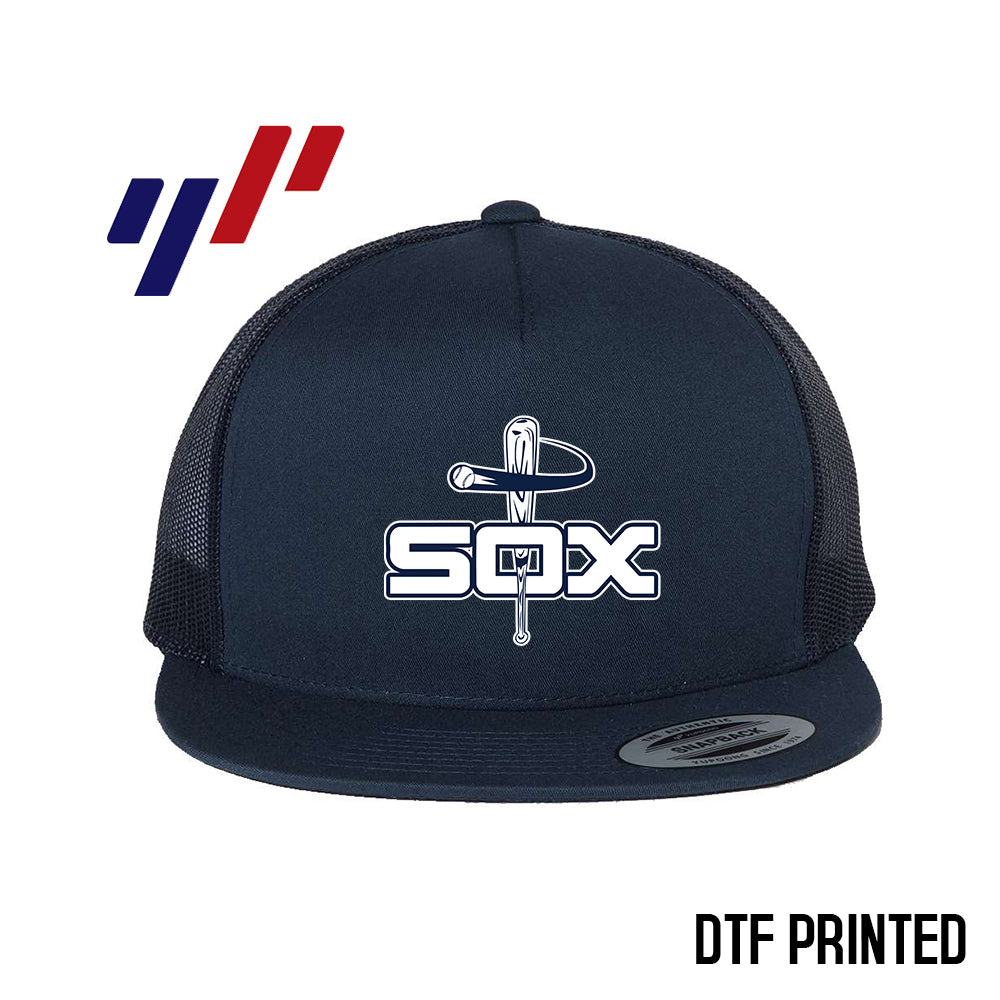 Yupoong 6006 Adult 5-Panel Classic Trucker Hat - DTF PRINTED - East Coast Sox Baseball