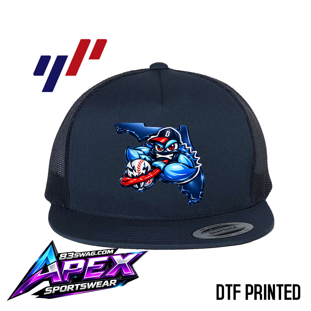 APEX Yupoong 6006 Adult 5-Panel Classic Trucker Hat - DTF PRINTED - FCA Blueclaws Baseball