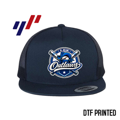 Yupoong 6006 Adult 5-Panel Classic Trucker Hat - DTF PRINTED - LBK Outlaws Baseball