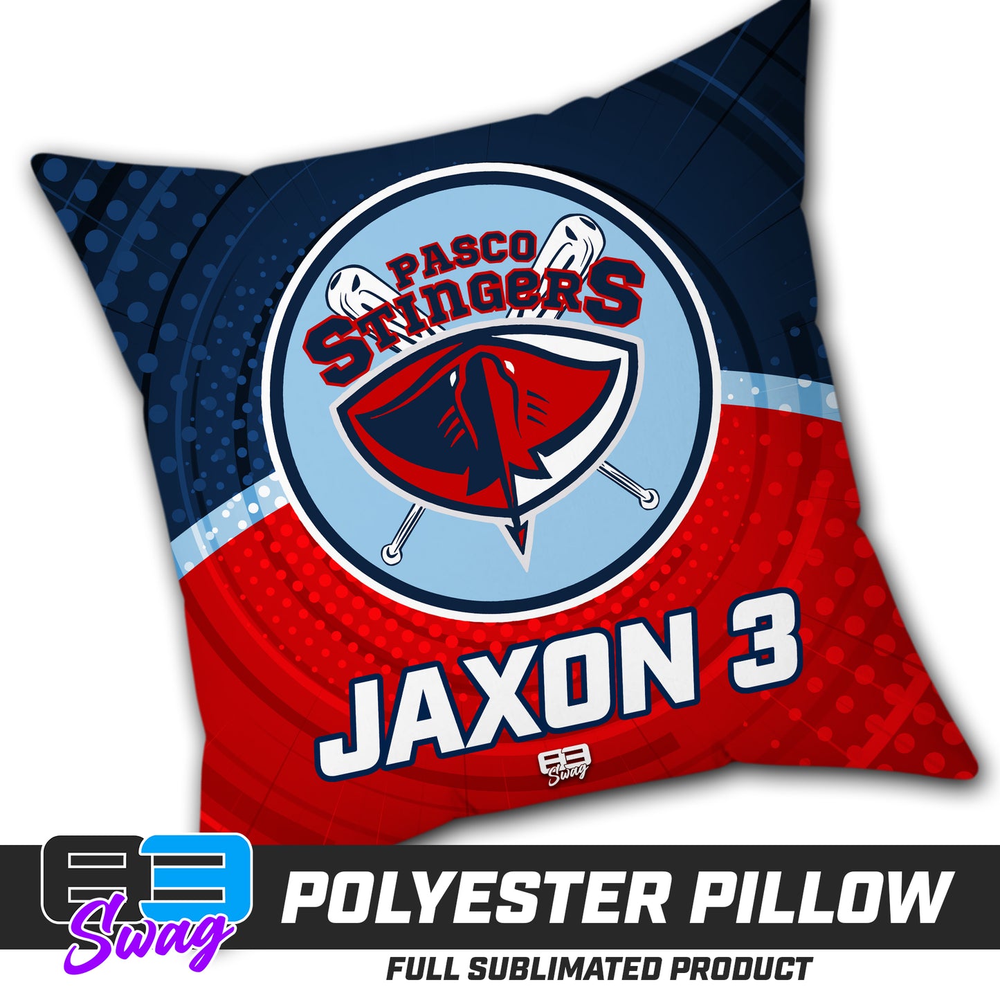 CUSTOM - Double Sided Polyester Square Pillow - Pasco Stingers Baseball