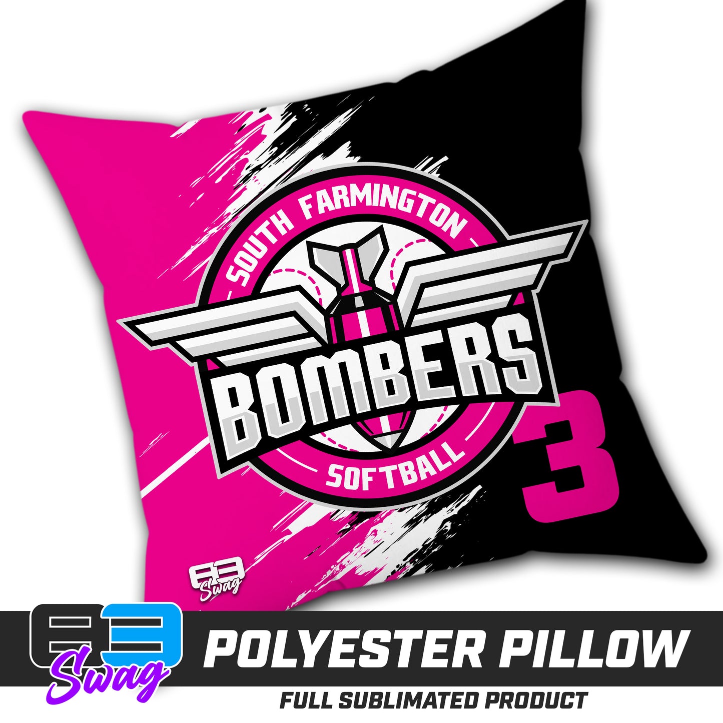 Double Sided Polyester Square Pillow - South Farmington Bombers Softball