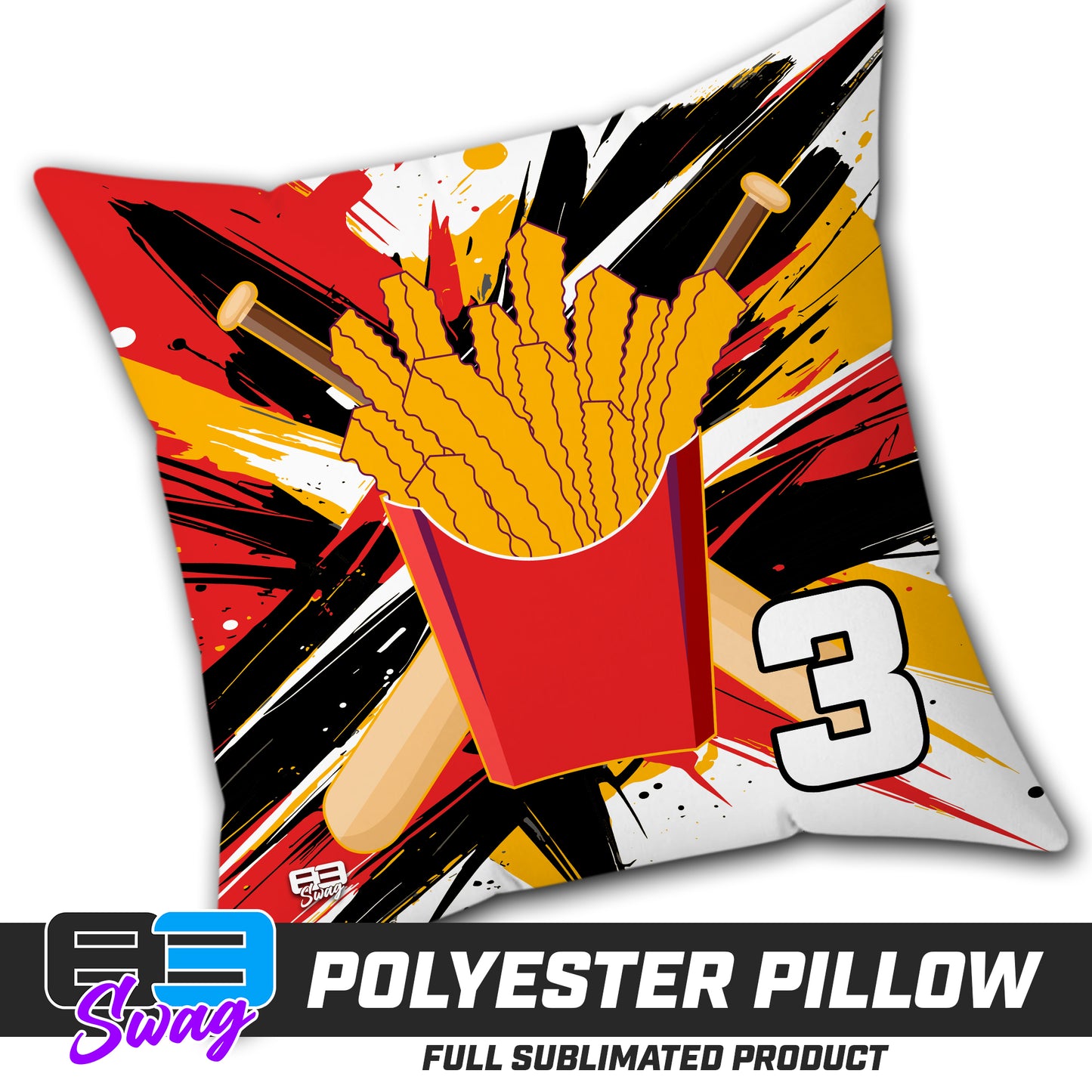 Double Sided Polyester Square Pillow - Team Rally Fries Baseball