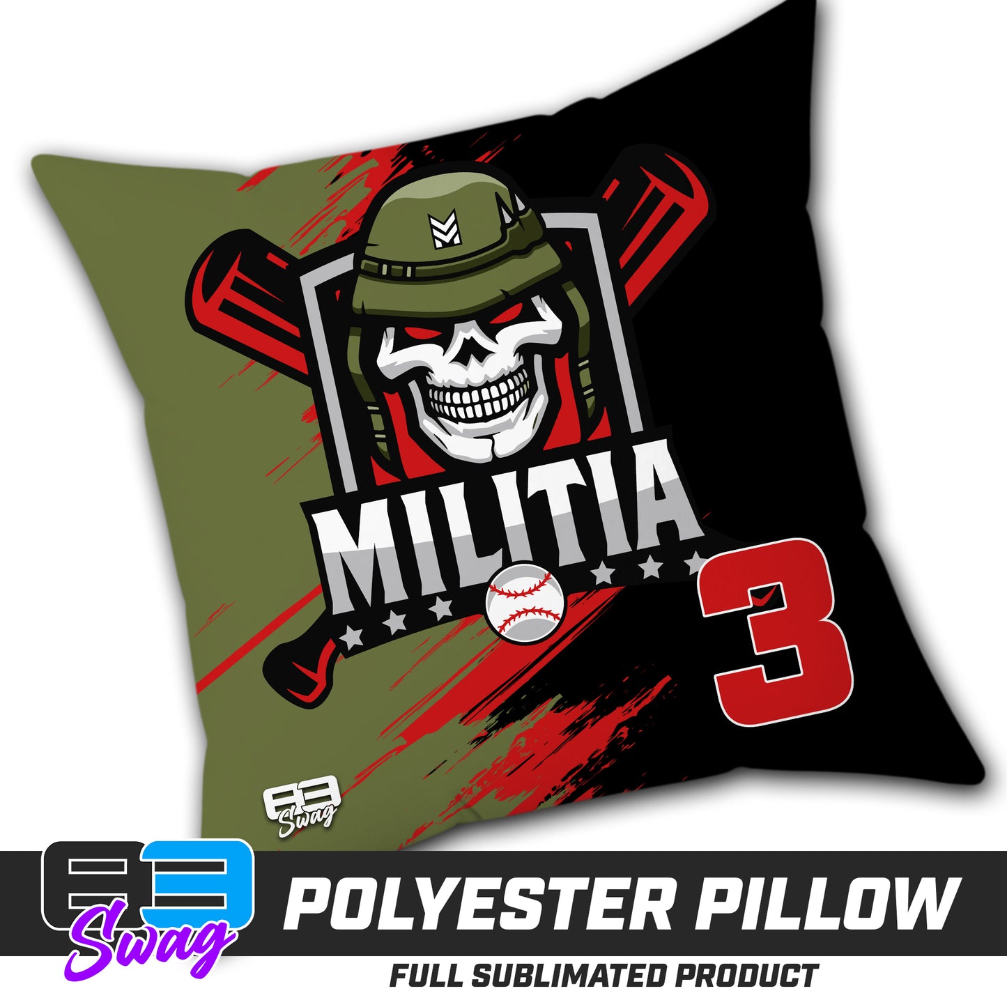 Double Sided Polyester Square Pillow - Militia Baseball