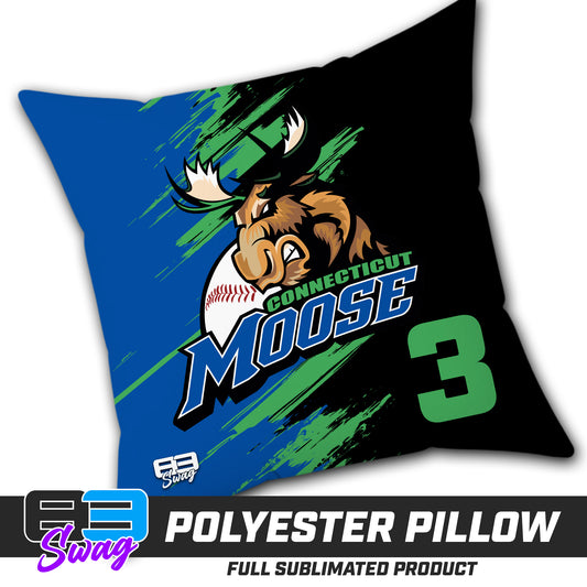 Double Sided Polyester Square Pillow - Connecticut Moose Baseball