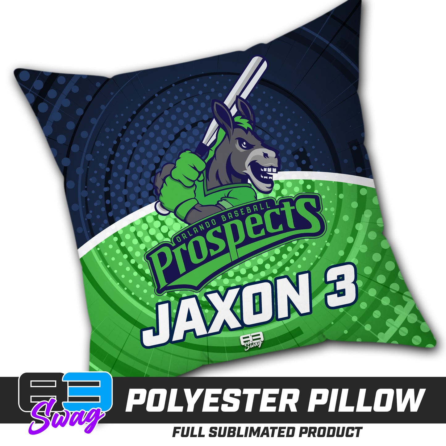 CUSTOM - Double Sided Polyester Square Pillow - Orlando Baseball Prospects - OBP - Swamp Donkeys