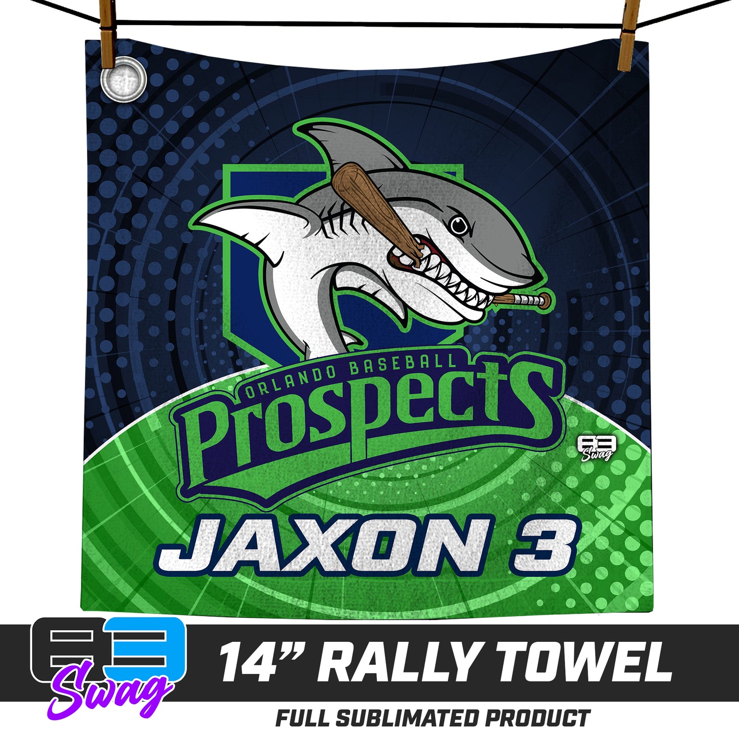 CUSTOM - 14"x14" Rally Towel - Orlando Baseball Prospects - OBP - Land Sharks
