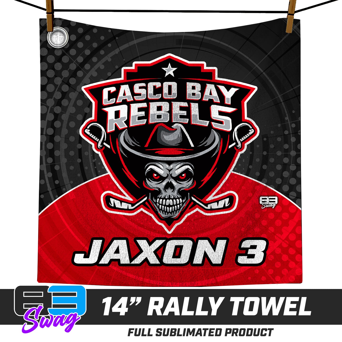 CUSTOM - 14"x14" Rally Towel - Casco Bay Rebels Hockey